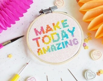 Make Today Amazing Cross Stitch Kit, Counted Cross Stitch, DIY kit, Craft Kit, Stitch Pattern, Craft Supplies, starter kit