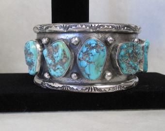 old pawn jewelry 128 grams Large signed southwestern native american turquoise bracelet, vintage cuff bracelet, dead pawn jewelry, unisex