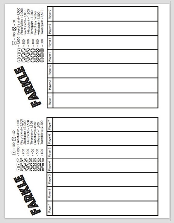 Farkle Rules And Scoring Printable