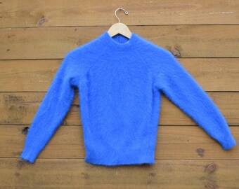 Vintage 1960s Soft Angora Sweater Royal Blue - Size Small By Parkhurst Made in Canada
