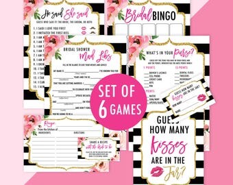 Kate Bridal Shower Games Package Printable, Spade Inspired Bridal Game Bundle, Kate Shower Games Package, Floral He Said She Said, Digital