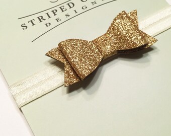 Gold Headband, Baby Girl Headband , Flower Girl Headband, Christmas Headband, Baby Headband, Baby Girl Bow, Gold Bow, Cream &Gold Headband