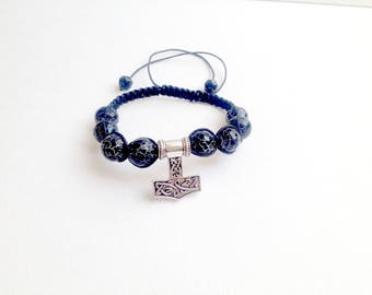 Thor Hammer bracelet shamballa Gift Mens Bracelet black bracelet Agate bracelet Celtic bracelet macrame bracelet shambhala Beaded Bracelets