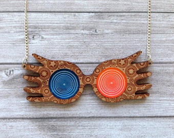 Harry Potter Luna Lovegood glasses necklace - Ravenclaw, Hogwarts, magical, wizard, original, strange, cute, kawaii, geek, lasercut, wood