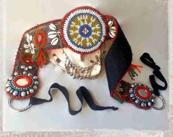 34.5" 88 cm, ATS Costume Belt, Tribal Fusion Belt, Tribal Belly Dance Costume Belt, Tribal Festival Belt, Cowries Boho Belt, Mirrors Belt
