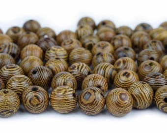 Natural Tiger Grain Wood Beads, 8mm Round, Mala Prayer Wooden Beads