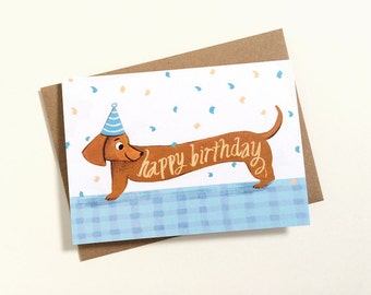 Sausage Dog Birthday Card - Dachshund Card, Dog lover, Best friend, Cute greetings card