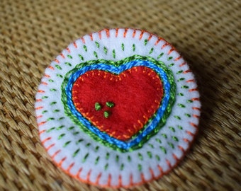 Handmade Vintage Style Love Heart Felt Brooch - Scarf Pin - Coat Pin
