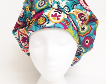 Bouffant Scrub Hat Teal Paisley
