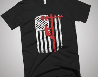 Line Man USA American Flag T-Shirt