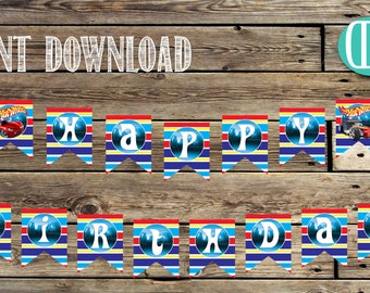 Birthday Birthday Banner | Hot Wheels DIgital Banner | Hot Wheels Party Decor | Letters, Numbers and Pic | Instant Download | PDF Files|Cars