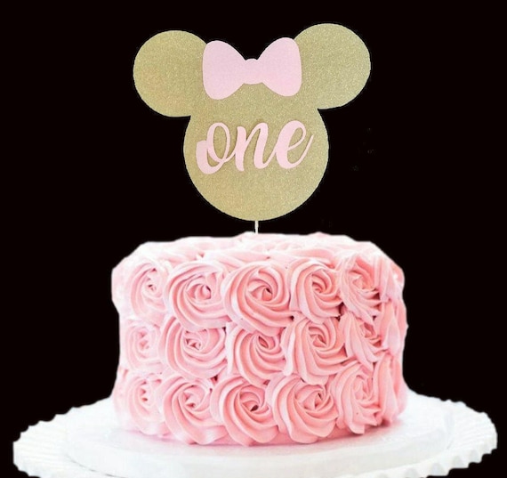 Minnie Mouse Birthda Cake Topper Gold And Pink Minnie Mouse