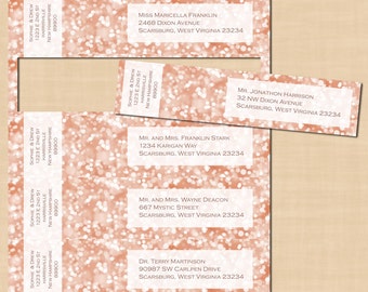 Rose Gold Sparkles Wrap-Around Address Labels: Text-Editable in Microsoft® Word, Printable on Avery® 80506, 22838, or 8217, Instant Download