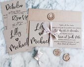 Calligraphy Wedding Invitations, Rustic Wedding Invitations, Wedding Invitations, Wedding Invitation, Hand Dyed Silk Ribbon, Wax Seals