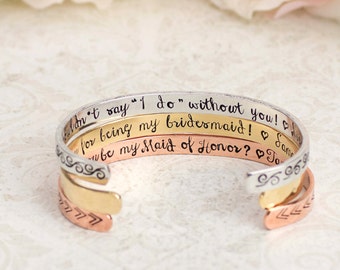 Bridesmaid Bracelets, Thank You Gift, Wedding Party Gifts, Will You Be My Bridesmaid Gift, I Couldn't Say I Do Without You, Custom Cuff