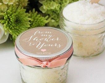 Set of 12- 4oz - Sugar Scrub Shower Favors - From my Shower to Yours Label- All-Natural, Vegan - Bridal Shower Favor | Baby Shower Favor
