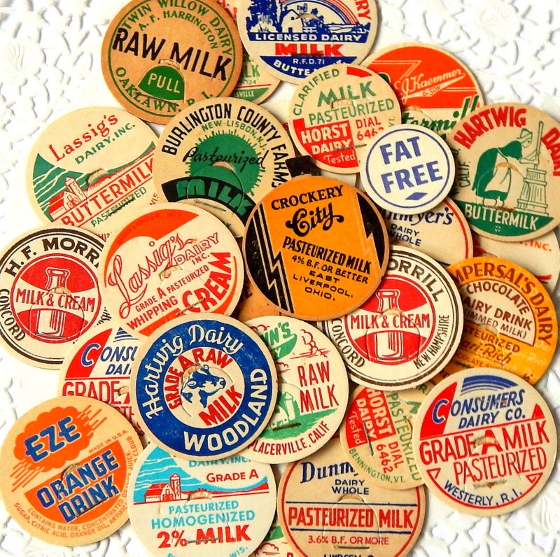 Vintage Milk Caps. Old Milk Caps. Bottle Cap. Dairy Bottle