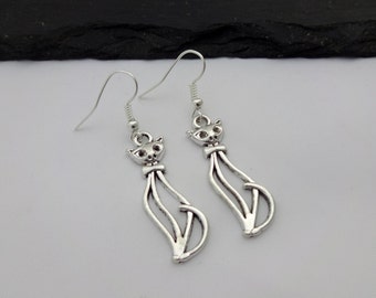 Cat Earrings, Charm Earrings, Silver Earrings, Animal Earrings, Cat Jewellery, Cat Charms, Cat Gift