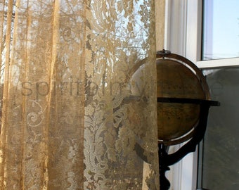 FREYA' Luxury Fine Gold Brown Color Lace Curtain Width 110" by Lenght 110" in Italian Castle Style Lace Sale By Panels