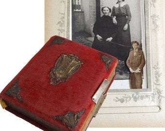 Antique Art Nouveau Photo Album with Original Photos - French Vintage Collectible 1900s Photo Book