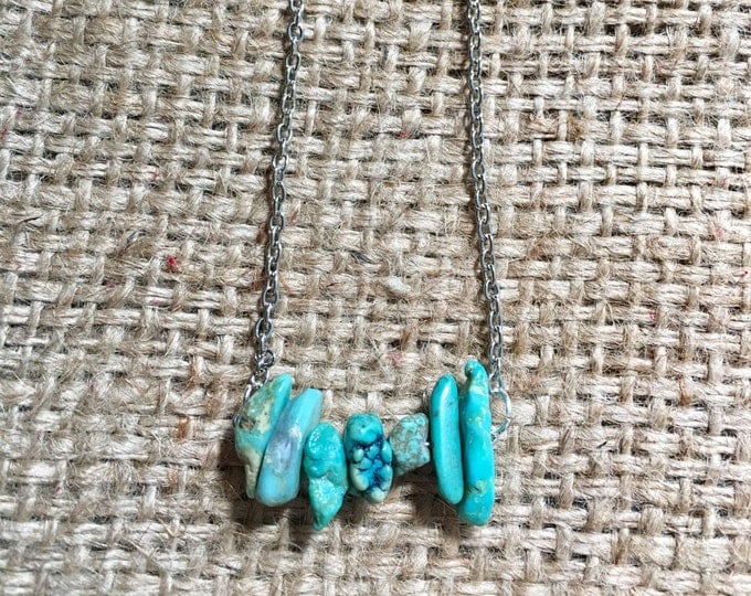 Raw Turquoise Necklace, Turquoise Necklace, Raw Stone Necklace, Bar Necklace, Gemstone Necklace, December Birthstone, Bar Chip Necklace