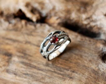 Branch ring - Forest ring - Garnet ring - Tree branch ring - Nature ring - Promise ring - Bohemian ring - Tree ring - Botanical ring