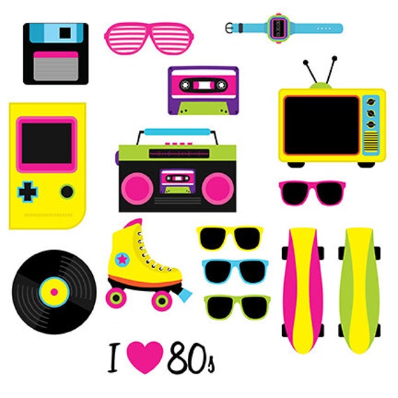 80s vector Digital Clipart Instant Download EPS PNG