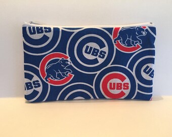 Chicago Cubs Zipper pouch/ wristlet/pencil pouch/ cubs fan/ makeup bag/ travel bag/ gift bag/ party favor bag/teacher gifts