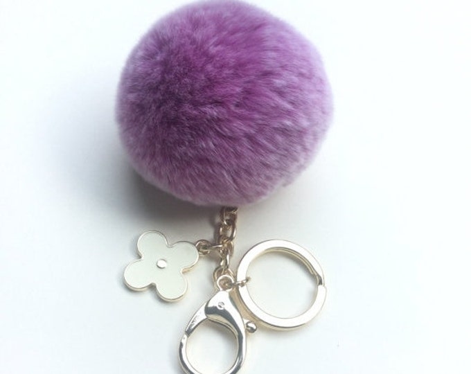 New! Summer Collection Lavender Frost fur pom pom keychain bag charm flower clover keyring