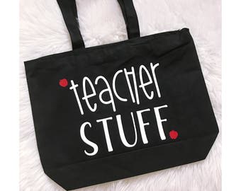 Teacher Stuff Zippered Canvas Tote Bag // Tote Bag // Zippered Tote // Canvas Bag // Handled Bag // Teacher Gift // Teacher Appreciation