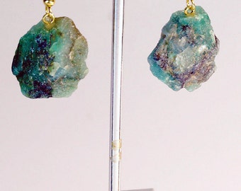 Rough Emerald Earrings w/ Gold Plated Earwire (ER18BT)