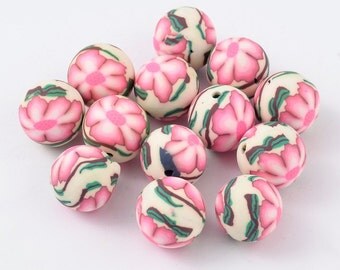 Handmade Polymer Clay Beads, with Butterfly Pattern, Round, Pale Green
