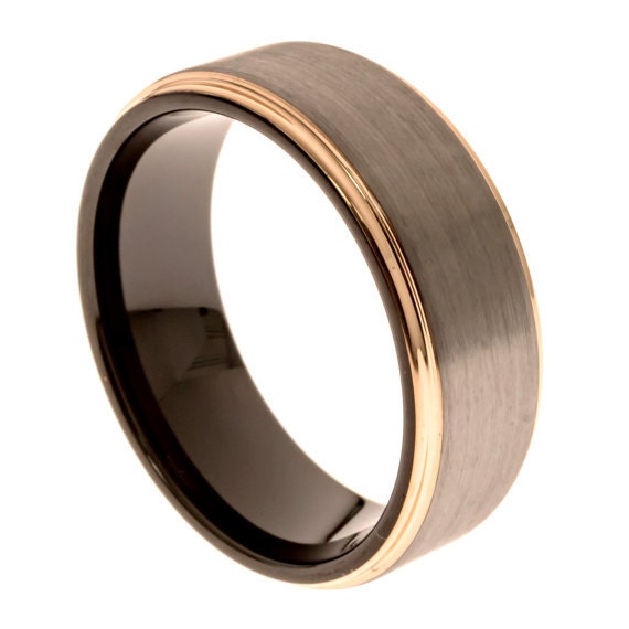 Mens Wedding Band - Fine Silver And 14K Rose Gold Ring ...