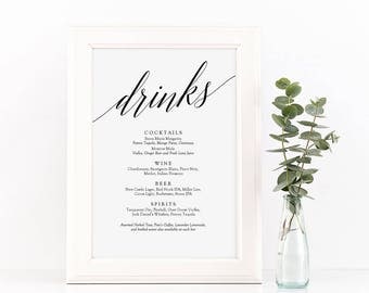 Drinks Menu Sign Printable - Wedding Bar Menu - Signature Cocktails & Drinks Menu - Instant Download Editable PDF - 5x7 inches - #GD0501