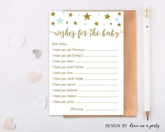 Mint and Gold Baby Shower , Wishes For Baby , Twinkle Twinkle Little Star Baby Shower , Mint Baby Shower Wishes , Green Mint , Printable Il_570xn