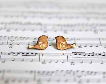 Birds Studs Earrings / HANDMADE Wooden Earrings / Christmas Gift / Jewellery / Stocking Filler / Birthday Gift for Friend