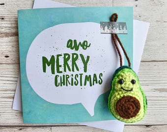 Avocado Crochet Christmas Card - Amigurumi Avocado - Vegan Christmas Card - Avocado Tree Ornament - Vegan Christmas Tree Decoration