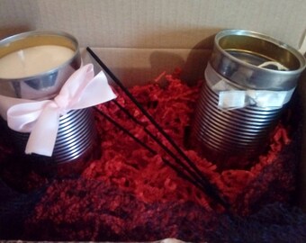 Set Box 2 candles + incense aloe vera, gift to offer, candle in natural colza wax, scented candle and personalized, recycled box