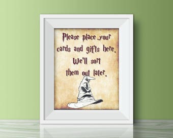 Harry Potter Bridal Shower, Harry Potter Wedding, Cards and gift sign, 16x20 Sorting hat, gift table