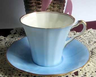 Adderley 116/8 Flat, Shaded Light Blue Bone China Cup and Saucer