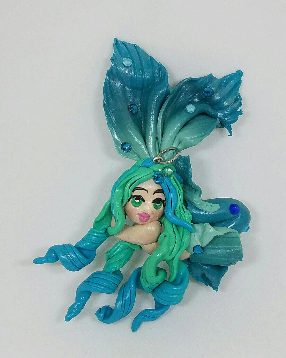 Aquamarine polymer clay mermaid handmade by AnArtisticTouchByCA