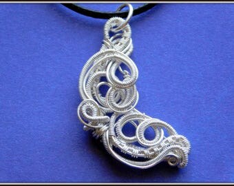 Wire Wrapped Moon Pendant, Silver Moon Pendant, Crescent Moon Necklace, Wire Woven Moon Pendant, Wire Wrapped Jewelry, Handmade Jewelry