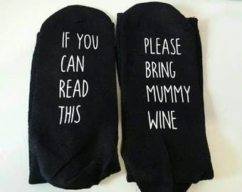 Novelty Socks, Please bring Mummy Wine, Gin Socks, Mummy Socks, Birthday Gift, Customised Socks, Ladies Socks,