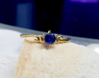 SALE! Blue Sapphire Ring- Deep blue stone -Gold Ring - Gemstone Ring - September Birthstone-Round prong ring