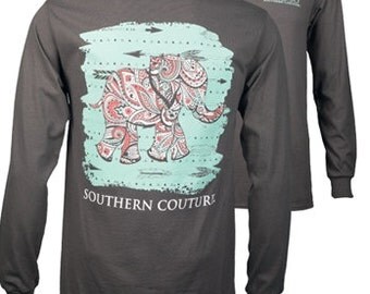 Southern Couture, like Simply Southern, SC Classic Paisley Elephant - Charcoal short sleeve or long sleeve tee shirt