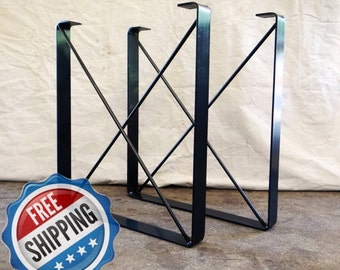 SET of 2, Metal Dining Table Legs, "U" Shaped Industrial Steel Table Legs with "X" Steel Rod Cross Pieces FREE SHIPPING