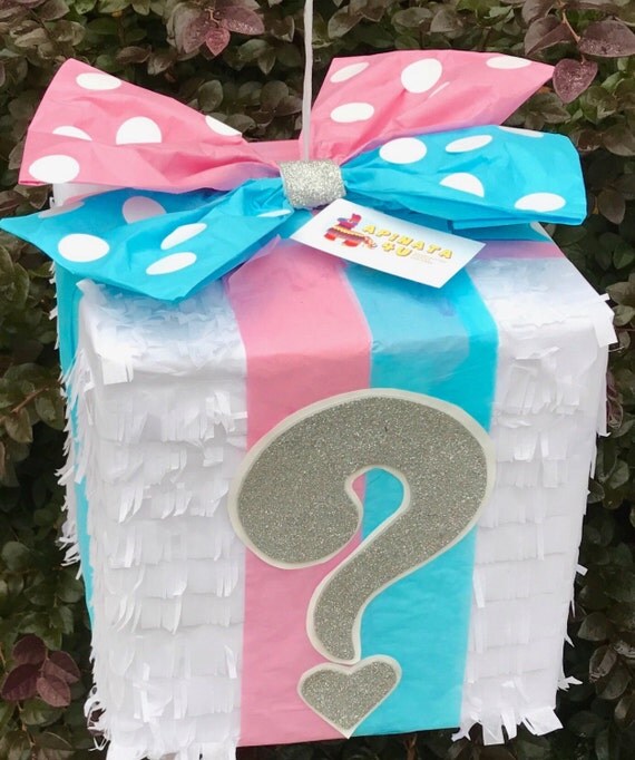 Gift Box with Pink & Blue Bow Gender Reveal Piñata