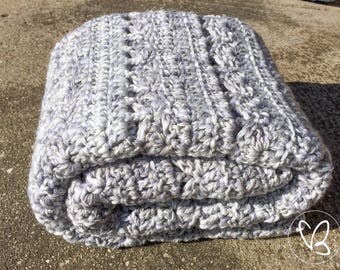 Crochet Baby Blanket, Baby Blanket, Grey, White, Car Blanket, Pram Blanket, Baby Shower Gift, Newborn, Nursery Bedding, Cot Bedding