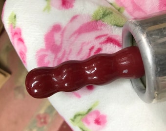 Vintage Metal Rolling Pin with Red Handles