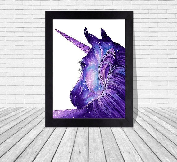 Unicorn galaxy inspired wall art Unicorn watercolor painting